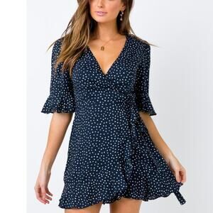 PRINCESS POLLY Wrap Dress Size 4 Navy Dots Evas Garden Spotted Wedding Event